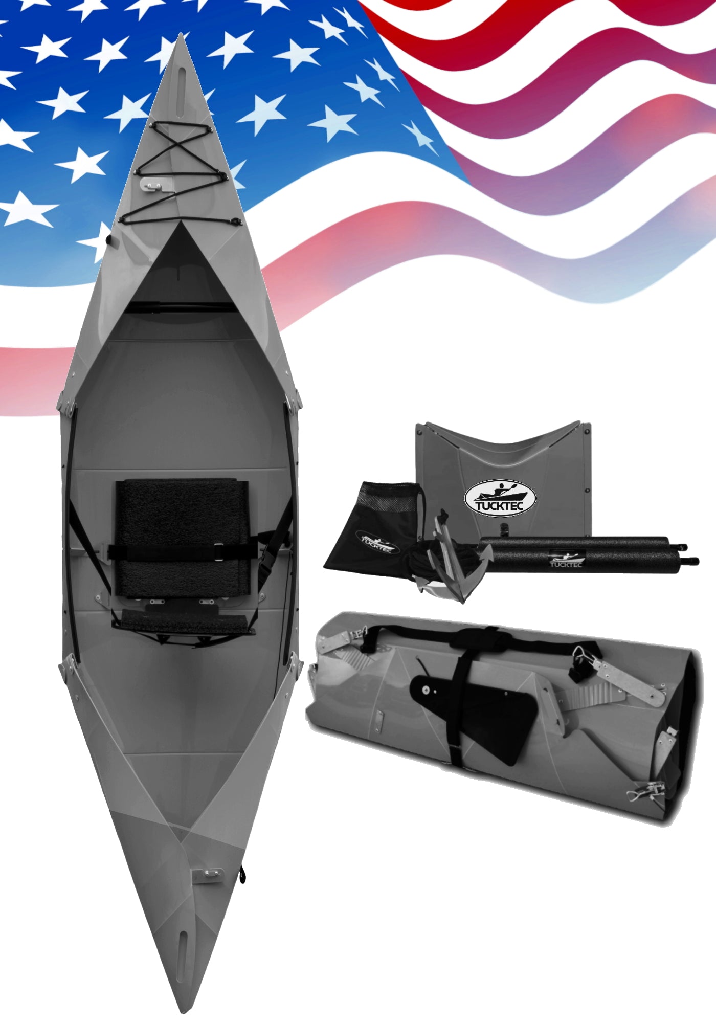 Folding Fishing Kayak Bundle - Tucktec Folding Kayak | Hard-Shell foldable kayak with Anchor, Cooler and Stabilizers | Foldable, Portable Kayak