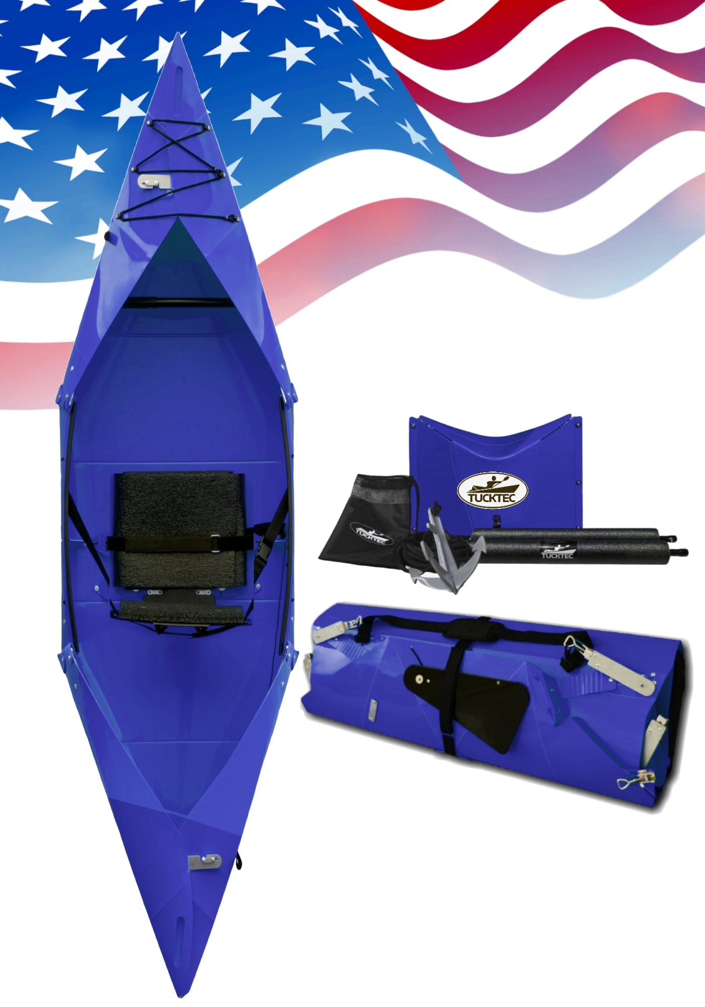 Folding Fishing Kayak Bundle - Tucktec Folding Kayak | Hard-Shell foldable kayak with Anchor, Cooler and Stabilizers | Foldable, Portable Kayak