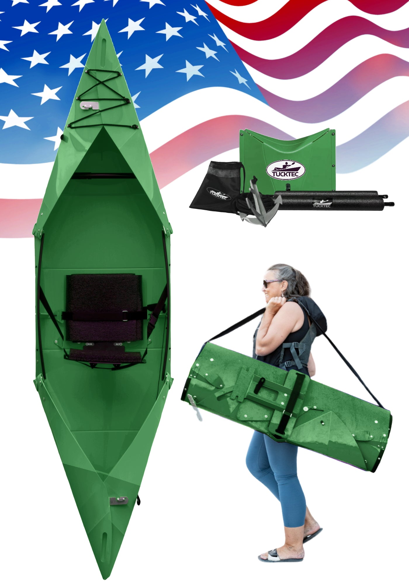 Folding Fishing Kayak Bundle - Tucktec Folding Kayak | Hard-Shell foldable kayak with Anchor, Cooler and Stabilizers | Foldable, Portable Kayak