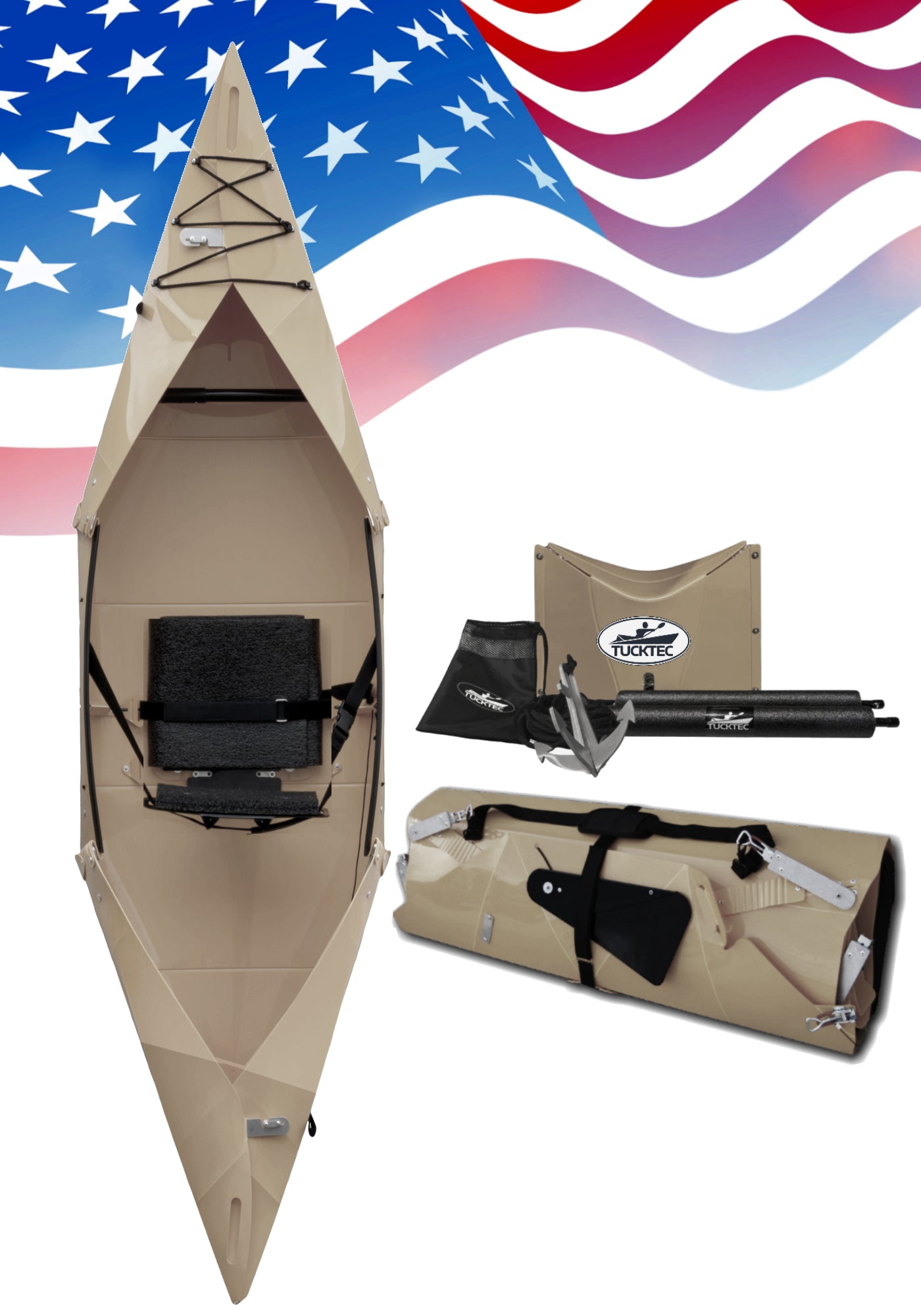 Folding Fishing Kayak Bundle - Kayak with Anchor Cooler and Stabilizer