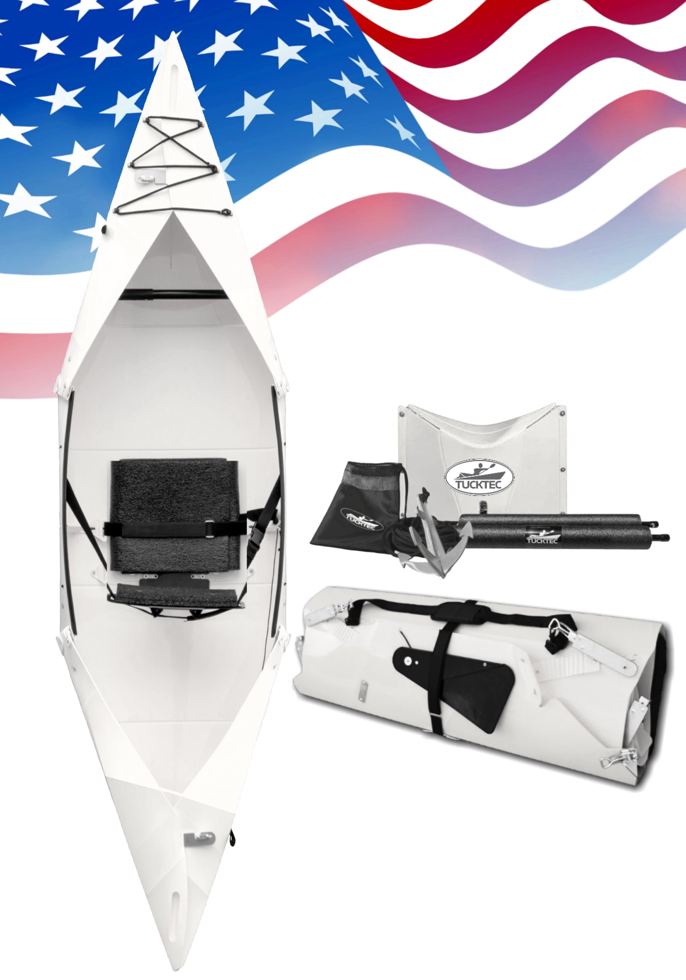 Folding Fishing Kayak Bundle - Tucktec Folding Kayak | Hard-Shell foldable kayak with Anchor, Cooler and Stabilizers | Foldable, Portable Kayak