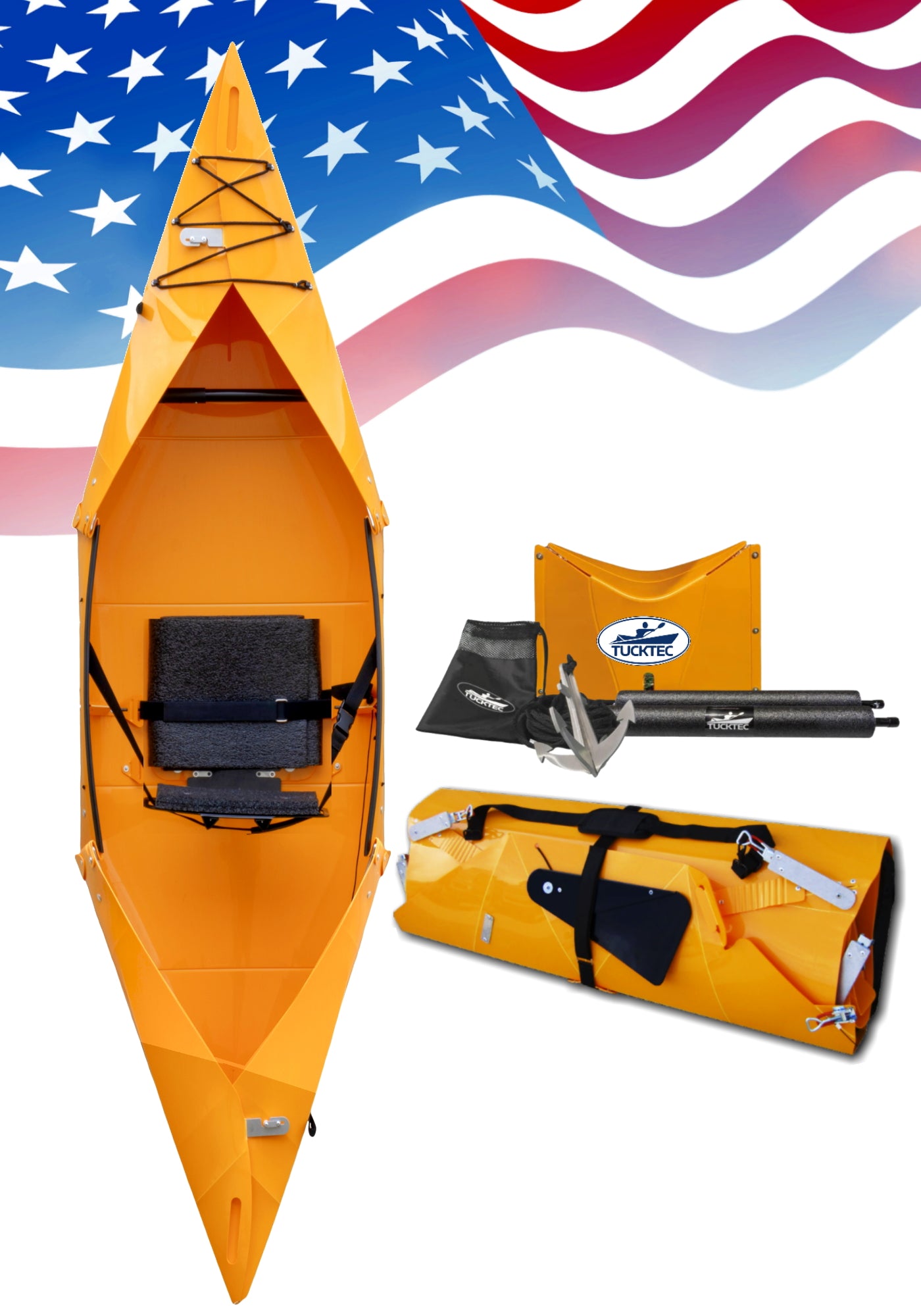 Folding Fishing Kayak Bundle - Tucktec Folding Kayak | Hard-Shell foldable kayak with Anchor, Cooler and Stabilizers | Foldable, Portable Kayak